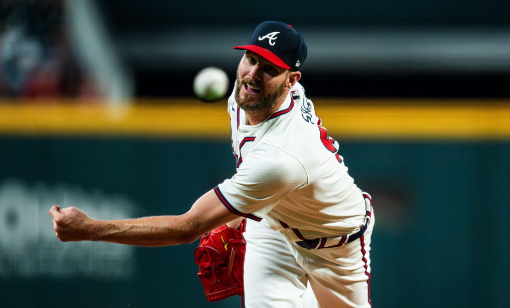 Chris Sale of Atlanta Braves pitches during the sixth inning against the Boston Red Sox at Truist Park.